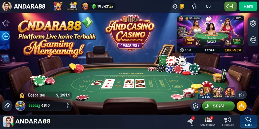 Screenshot permainan Live Casino ANDARA88 dengan dealer dan pemain yang aktif.