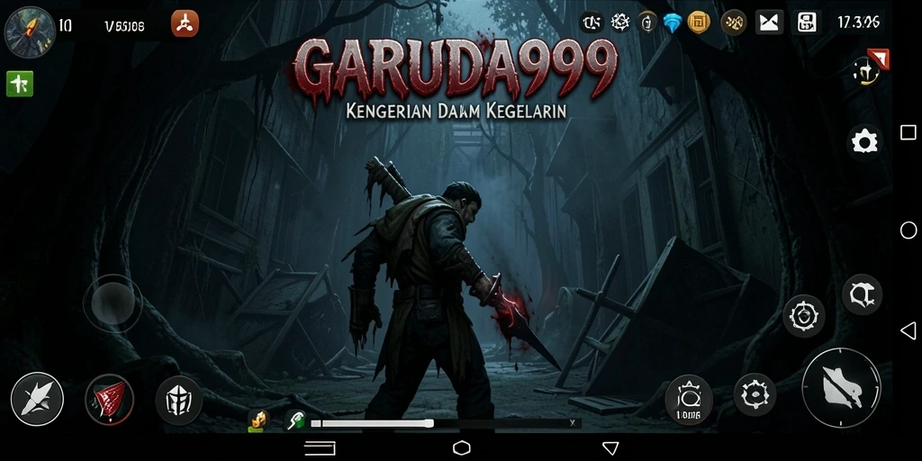 Screenshot utama GARUDA999 menampilkan aksi menegangkan di kegelapan.