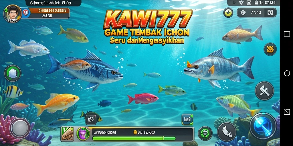 Tampilan gameplay KAWI777 yang menarik dengan aksi menembak ikan.