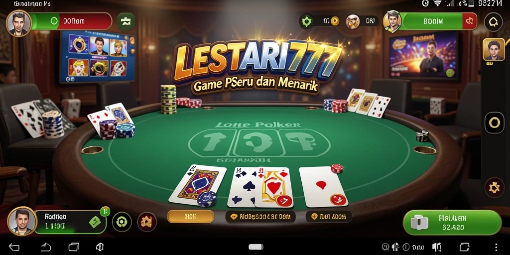 Tampilan gameplay menarik LESTARI777 dengan suasana poker yang mendebarkan.