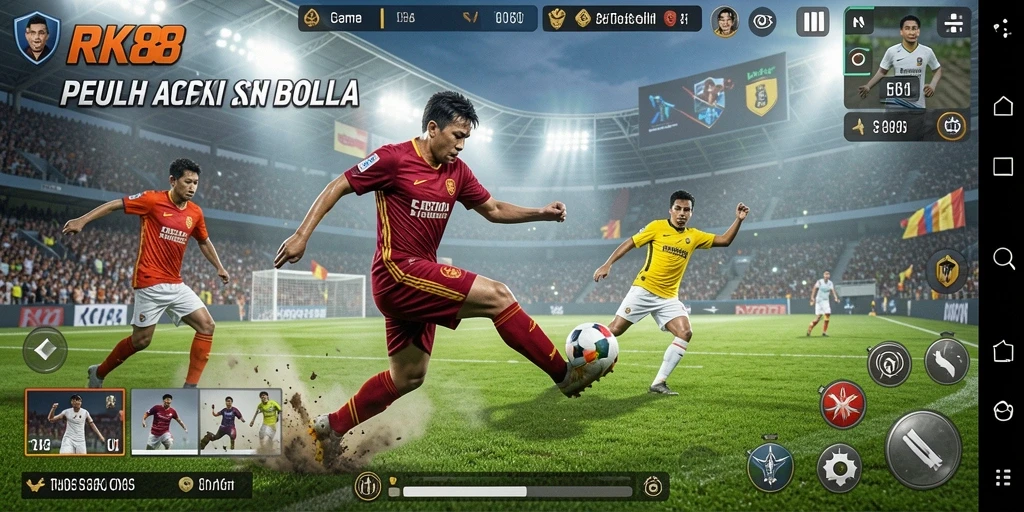 Tampilan permainan RK88 yang menarik dengan aksi sepak bola seru.