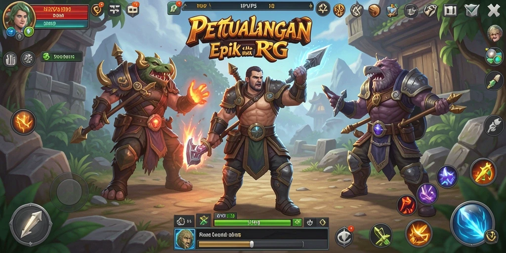 Tangkapan layar utama RPVIP5 menampilkan aksi pertempuran seru di dunia fantasi.