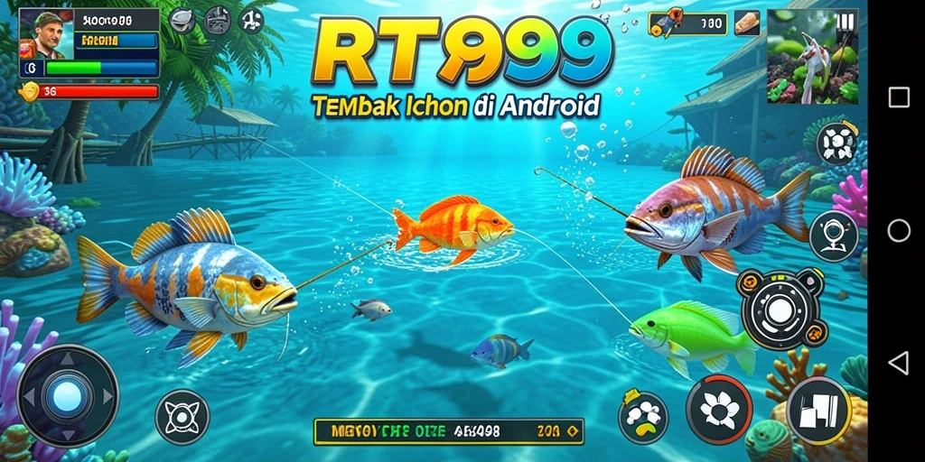 Skrinsut gameplay RT99 menunjukkan aksi menangkap ikan yang menarik.